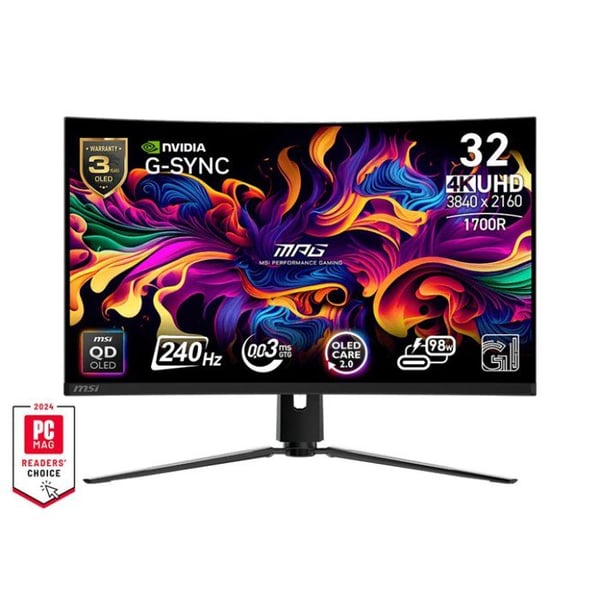 Kurvad spel-PC-skärm - MSI - 31,5" - UHD - 240Hz - QD-OLED-panel - 0,03ms - Höjdjusterbar - MPG 321CURX QD-OLED