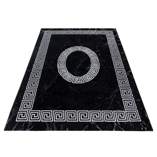 Matta - Modern Design - Ornamental Kant Marmor - Svart Vit - 160x230 cm - 100% Polypropen