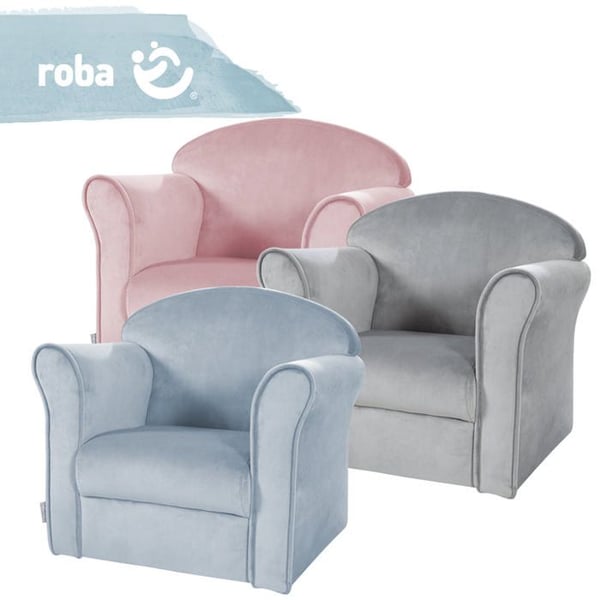 ROBA Velvet Babyfåtölj Lil Sofa - Klubbfåtölj för barn - Bekväm sits - med armstöd - Grå