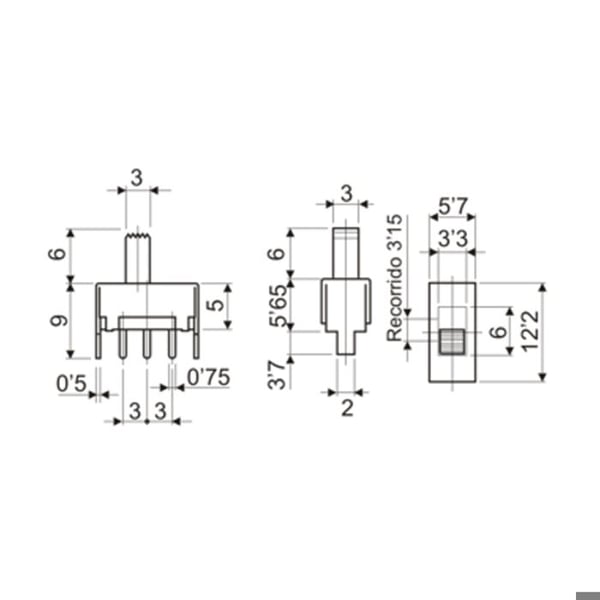 Brytare - ELECTRO DH - 2p / 1c - Kretskortsterminaler - Svart knapp