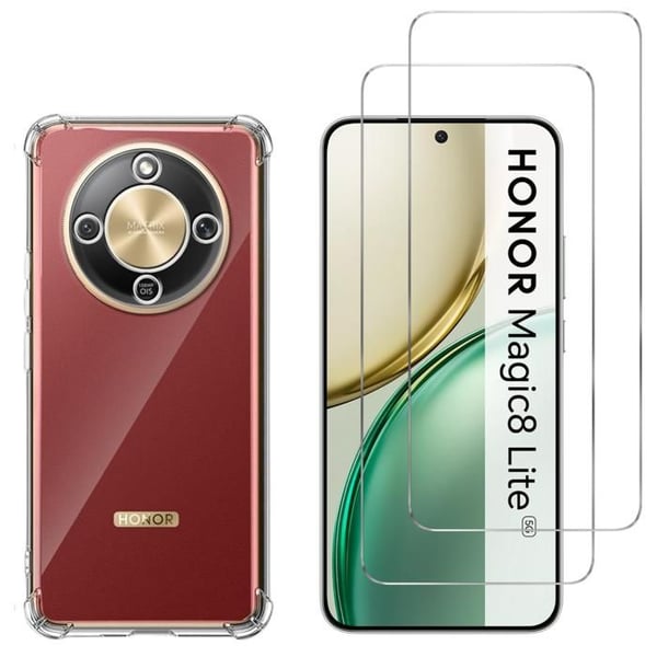 Stötsäker skal för Honor Magic 8 Lite 5G och 2 härdade glas skydd för skärm Phonillico®