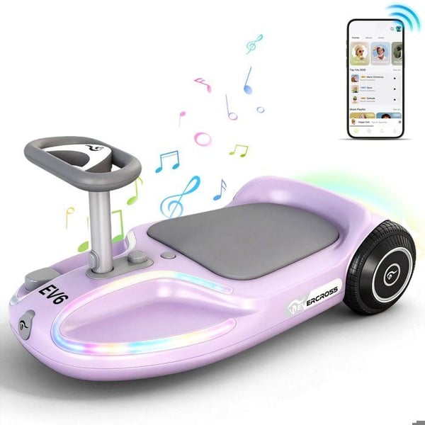 EVERCROSS TECH Elbil för Barn, Justerbara hastigheter 3/6/9 KM/H, Flera färger LED & Bluetooth Musik, 360° Rotation, Lila