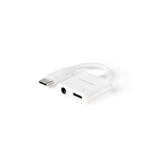 USB-C ljudadapter till Jack - Nano Cable - 11,5 cm - Vit - PD 60W - 24 bitar / 48 kHz - Plug and Play - Kompakt