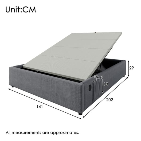 Lit - MUVOE - 140 x 200 cm - Indbygget USB-C - Lamelseng - Grå