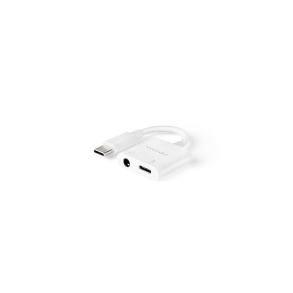 USB-C ljudadapter till Jack - Nano Cable - 11,5 cm - Vit - PD 60W - 24 bitar / 48 kHz - Plug and Play - Kompakt