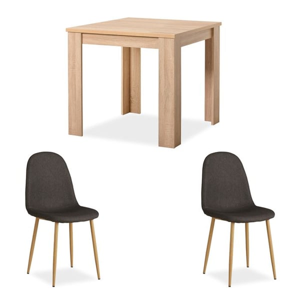 Matsalsset 2 delar: ekbord 80 x 80 cm med 2 stoppade stolar i antracit.