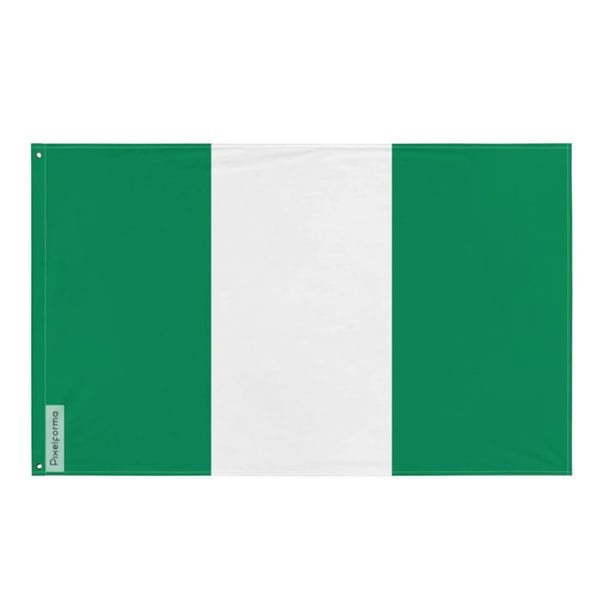 Nigerias flagga – 90 x 150 cm – Hållbar polyester – 2 metallöglor – Inomhus / Utomhus – Pixelforma