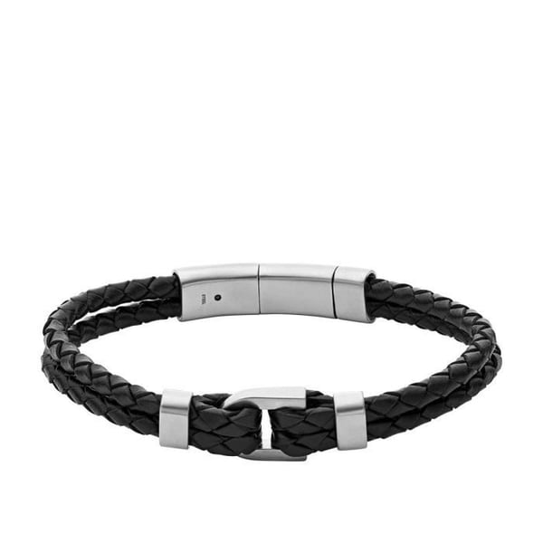 Armband - FOSSIL - 240361 - Svart Stål - Svart Läder - Elegant och Bekväm