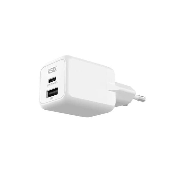 Laddare - KSIX - BCD20GANACB - Vit - 1 x USB-C - 1 x USB-A - 20W
