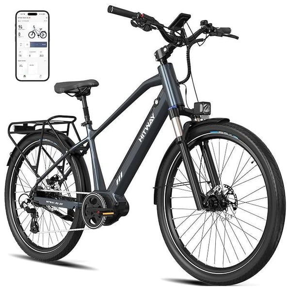 Elcykel VAE - HITWAY - Grå - 26" - Avtagbart batteri 36V10,4Ah - 7 växlar - 250W - Elektrisk MTBr - Grå