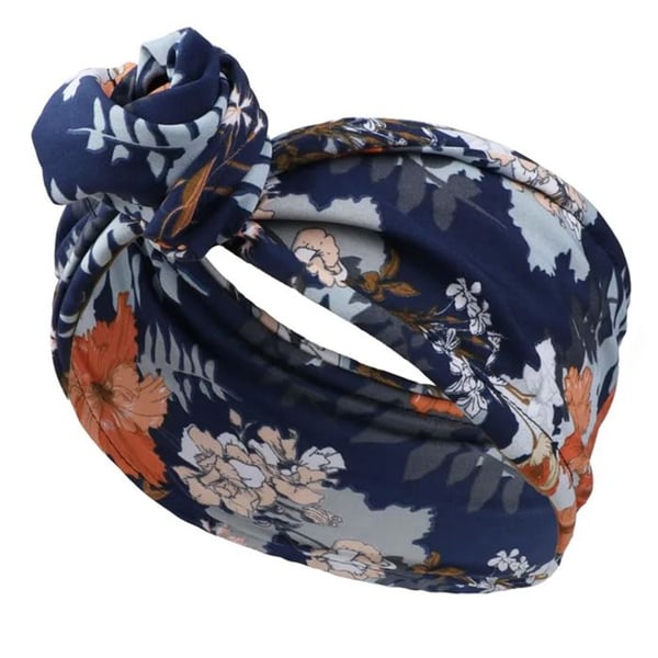 Bandeau Turban - AVIZAR - Blommig - Bomull - Marinblå - Elastisk Komfort