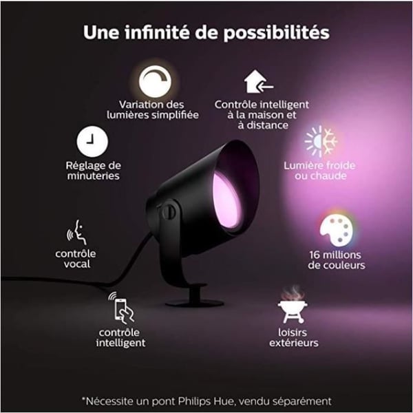 PHILIPS Hue White and Color Ambiance Lily XL utomhusspotlight - 15W - Svart