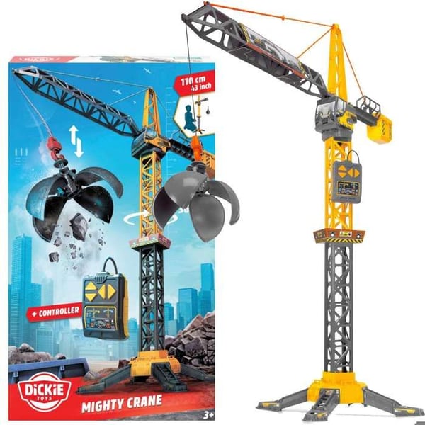 Fjärrstyrd kran - DICKIE TOYS - Mighty Crane - 110 cm - Fjärrkontroll - Rivningsboll