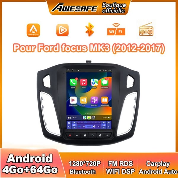 AWESAFE bilradio 4G Android 13 4Go+64Go för Ford Focus MK3 (2012-2017) 9.7'' pekskärm med Carplay GPS Bluetooth Android Auto