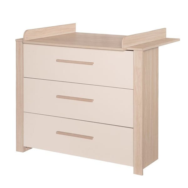 Evolutionsbarngarderob ROBA - Momo - 3 Lådor med Mjuk Stängning - Avtagbar Skötbänksdel - Cashmere - Ek Tristan