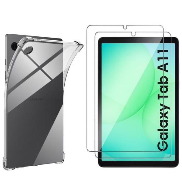 Coque + 2 härdat glas för Samsung Galaxy Tab A11 - Stötresistent Transparent Skydd Phonillico®
