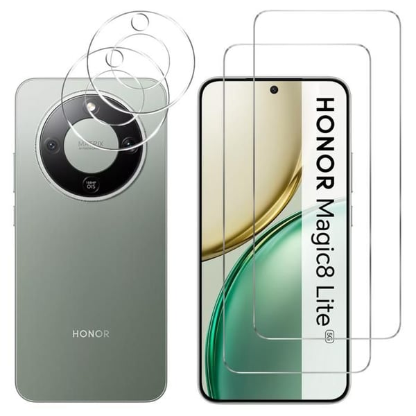 Härdat glas för Honor Magic 8 Lite 5G och kameraskydd [Pack 2] skyddsglas Phonillico®