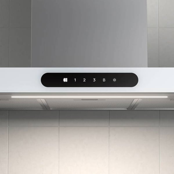 CIARRA Connected Hood 90cm APP Control Touch Button 650m3/h Booster ingår 2st Kolfilter Justerbar Belysning Vitt Glas