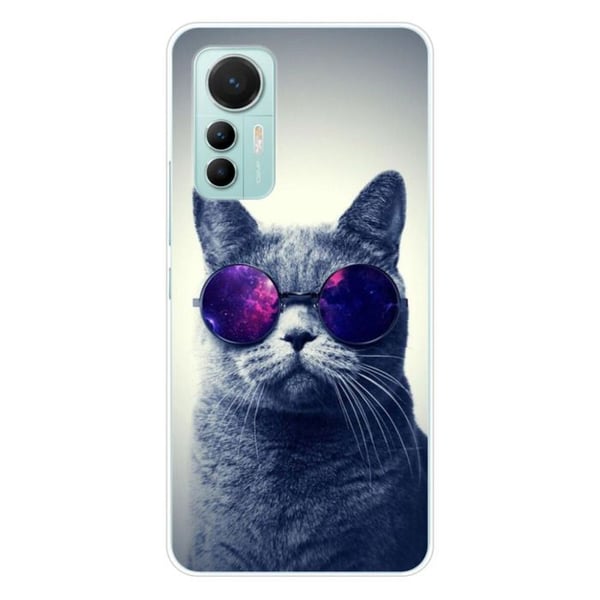 Tryckt silikonfodral kompatibelt med Xiaomi Mi 12 Lite Cat med glasögon