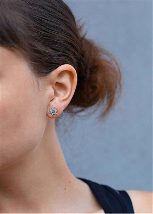 Hängande örhängen - BENETO - AGUP2726 - Sterling silver - Kubisk zirkon - Blomsterdesign