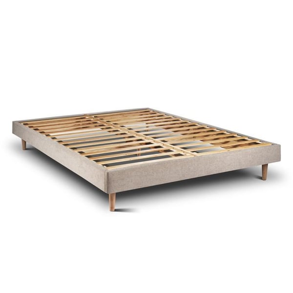 Sommier Kit Tyg Beige brun 140x200 H29cm Sommeil de plomb - Sommier i massivt trä med konformade träben 15 cm