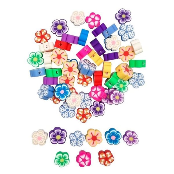 MégaCréa DIY - Fantasiperlor i polymerlera Blommor 1 x 0,4 cm 60 stycken