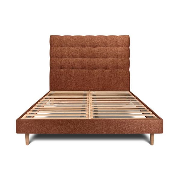 Säng 160x200cm - TERRACOTTA - Klädd huvudgavel - Massivt trä - Samtida stil - Sängbotten ingår