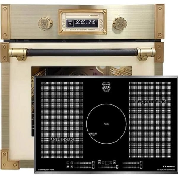 Kaiser EH 6427 ElfAD+KCT 777 FI, Retro pyrolyse inbyggnadsugn 73L+induktionshäll 77 cm
