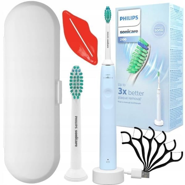 El tandborste - Philips - Sonicare 2100 HX3651/12 - med resefodral och 2 ProResults huvuden