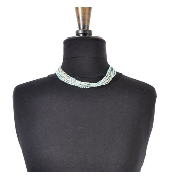Nataraj - Collier court 10 silverfärgade och turkosa ringar