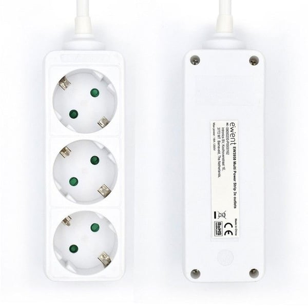 Strömbrytare utgångskontakter - Ewent - EW3958 - 3 uttag - 1,5 m - vit