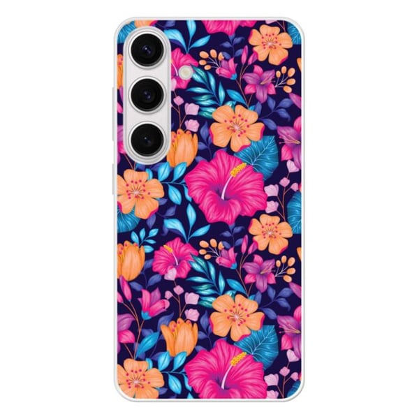 Siliconeförstärkt tryckt fodral kompatibelt med Samsung Galaxy S24 Exotiska blommor