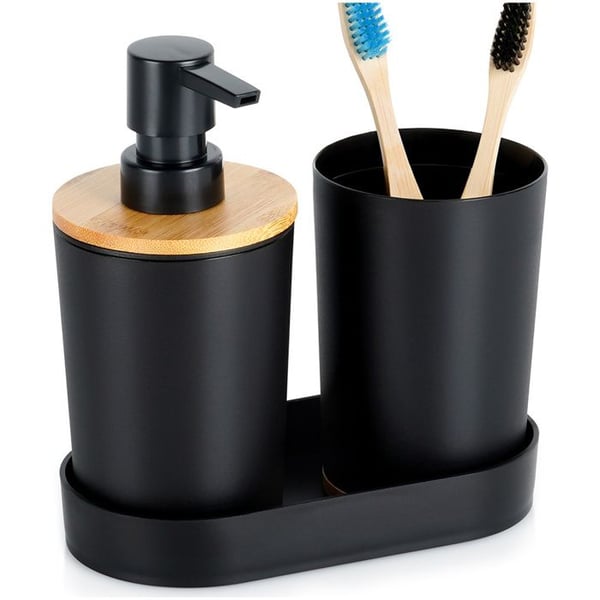 Vilde badrumsaccessoarer - Tvålbehållare och mugg - 16,5 x 8,5 x 17,5 cm - Svart