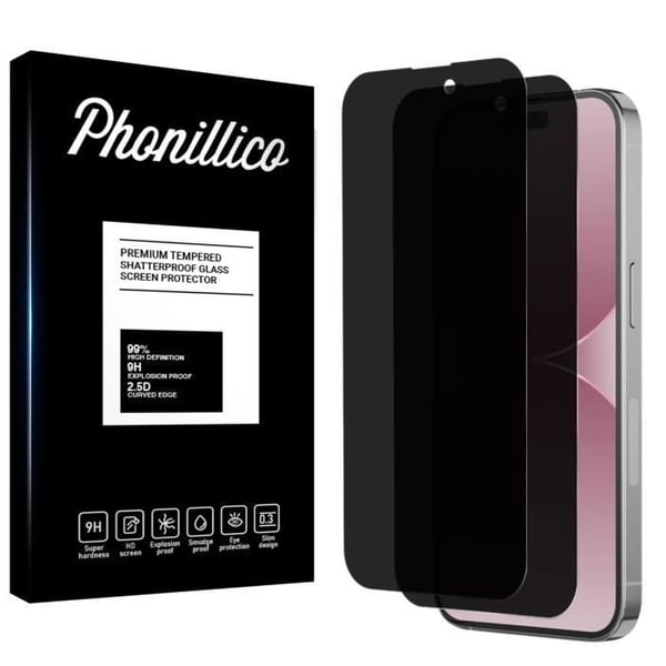 Härdat glas för iPhone 15 PLUS [Pack 2] Svart Anti-Spion Film Skyddande Skärm Phonillico®