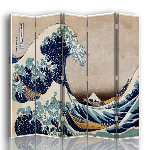 Legendarte - Skärm - Skiljevägg med dubbelsidigt tryck The Great Wave Off Kanagawa - Katsushika Hokusai cm. 180x170 (5x