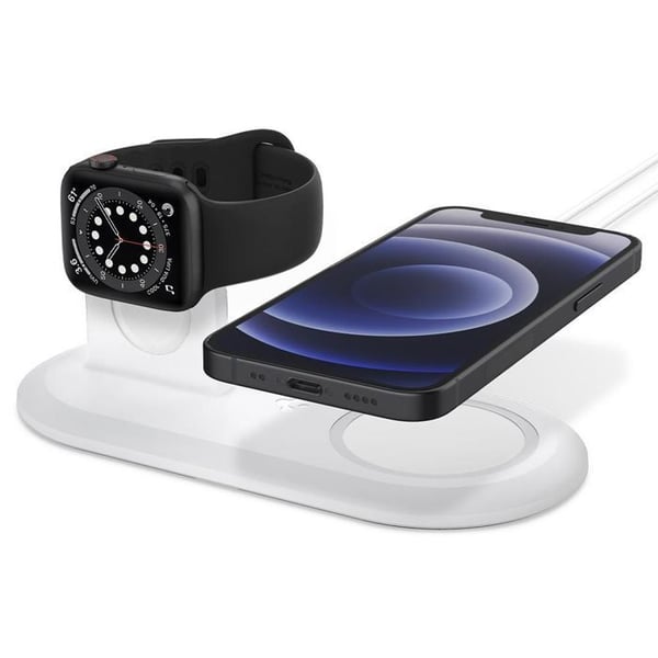 Lade Station - SPIGEN - MagFit Duo - MagSafe 15W - Apple Watch - Hvid