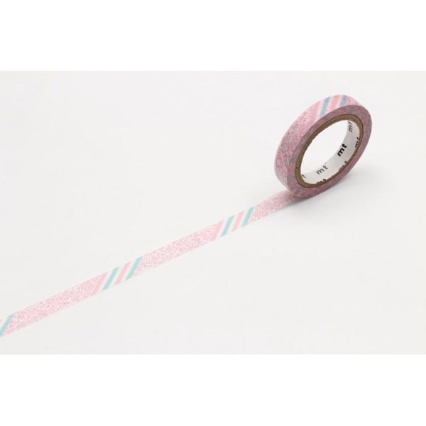 Maskeringstejp - Maskeringstejp MT EX blommor rosa och ränder 0,7cm x 7m