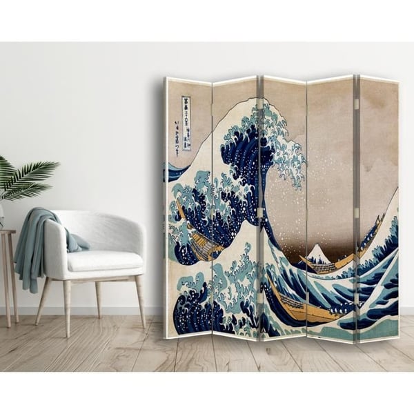 Legendarte - Skärm - Skiljevägg med dubbelsidigt tryck The Great Wave Off Kanagawa - Katsushika Hokusai cm. 180x170 (5x