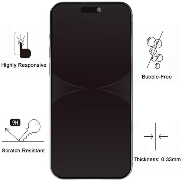Härdat glas för iPhone 15 PLUS [Pack 2] Svart Anti-Spion Film Skyddande Skärm Phonillico®