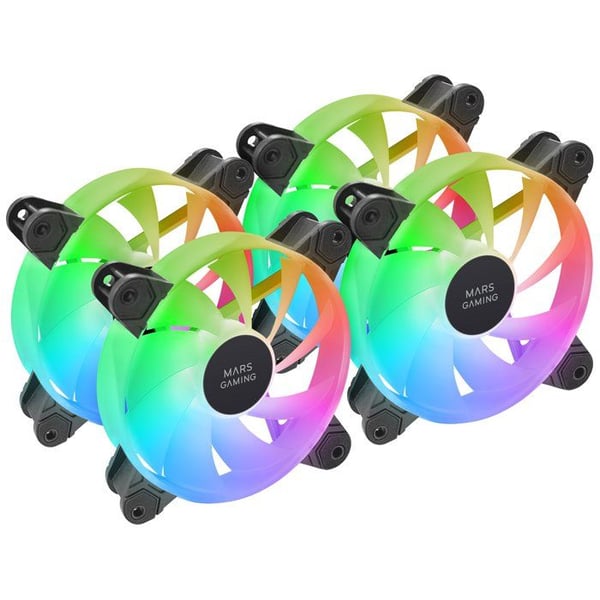 Kit 4x Fläktar 120 mm Mars Gaming MF-4A ARGB Regnbåge Dubbelkontakt 5 V 3 Stift Svart
