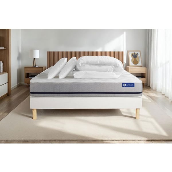 Komplett sängpaket 180x200 cm - Madrass + Sängbotten Vit (i kit) + 2 kuddar + Täcke - Actilatex S