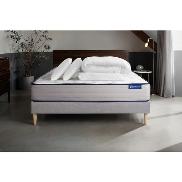 Komplett sängpaket 180x200 cm - Madrass + Sängbotten Grå (i kit) + 2 kuddar + Täcke - Actiflex For