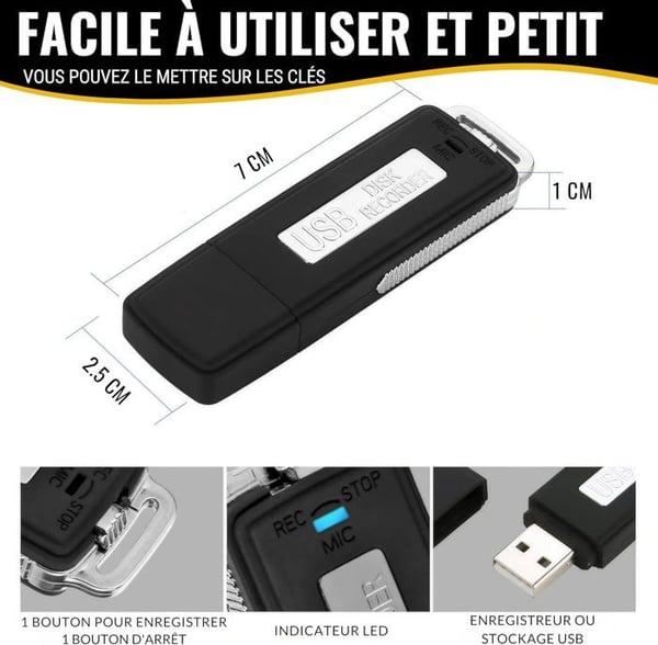 USB Digital Voice Recorder - HD - 8 GB - Støjdæmpning - Bærbar - Diktaphon