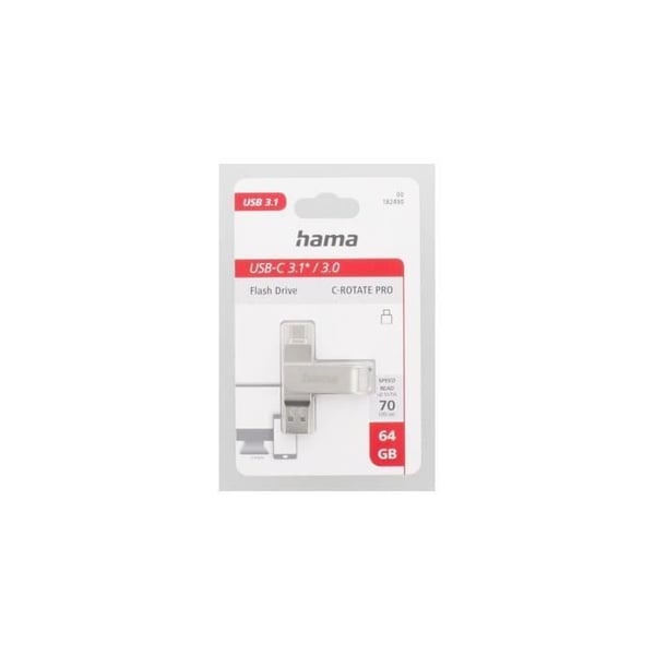 USB-minne - HAMA - C-Rotate Pro - 64GB - USB-C 3.1/3.0 - 70MB/s Silver