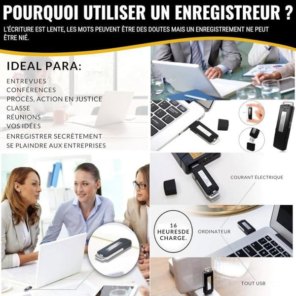 USB Digital Voice Recorder - HD - 8 GB - Støjdæmpning - Bærbar - Diktaphon