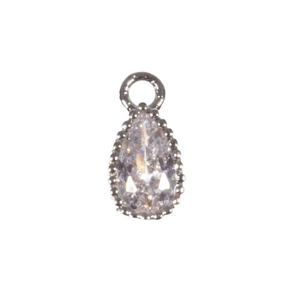 Mini - hänge i metall med strass Droppe, silver, 4,5x6,5mm, 2 st