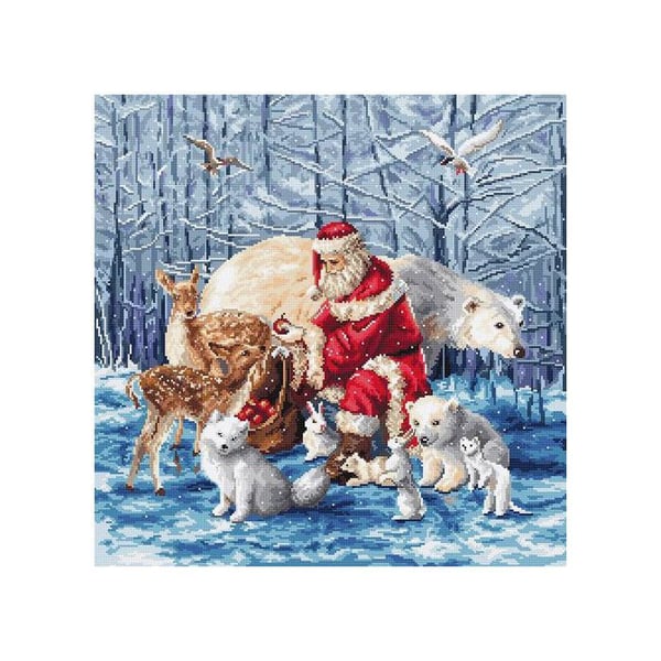 Kit för korsstygn LetiStitch - Jultomten och hans vänner 38x38 cm
