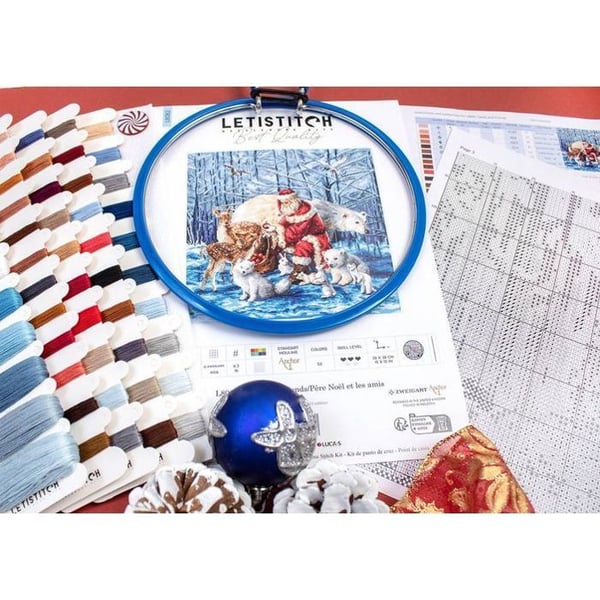 Kit för korsstygn LetiStitch - Jultomten och hans vänner 38x38 cm