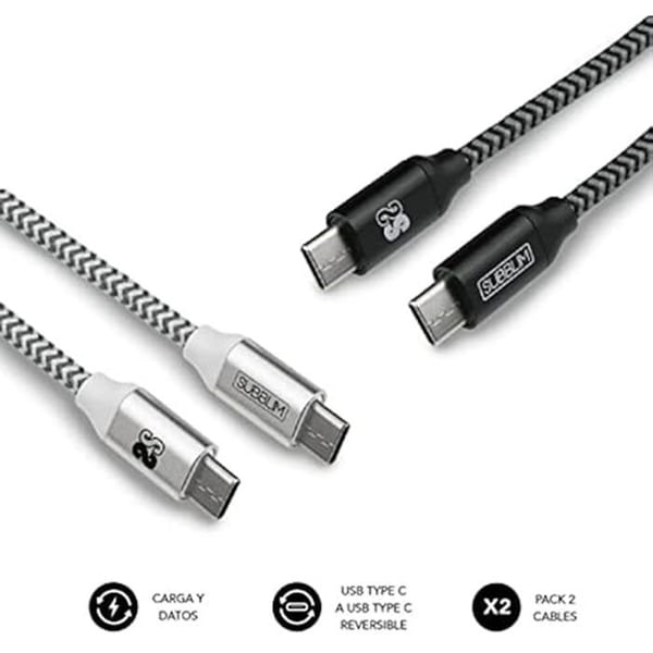 USB-C-kablar - SUBBLIM - Paket med 2 - 1 m - Svart/silver - Hög kvalitet