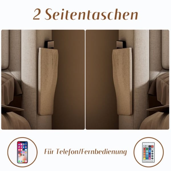 Seng 140x200 - MUVOE - Beige - LED-hovedgavl - 4 skuffer - USB C